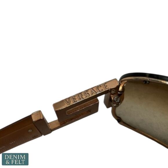 Versace 2072-B 1052/13 Shield Sunglasses Brown Gold Greca Logo Italy 120mm - Picture 15 of 15